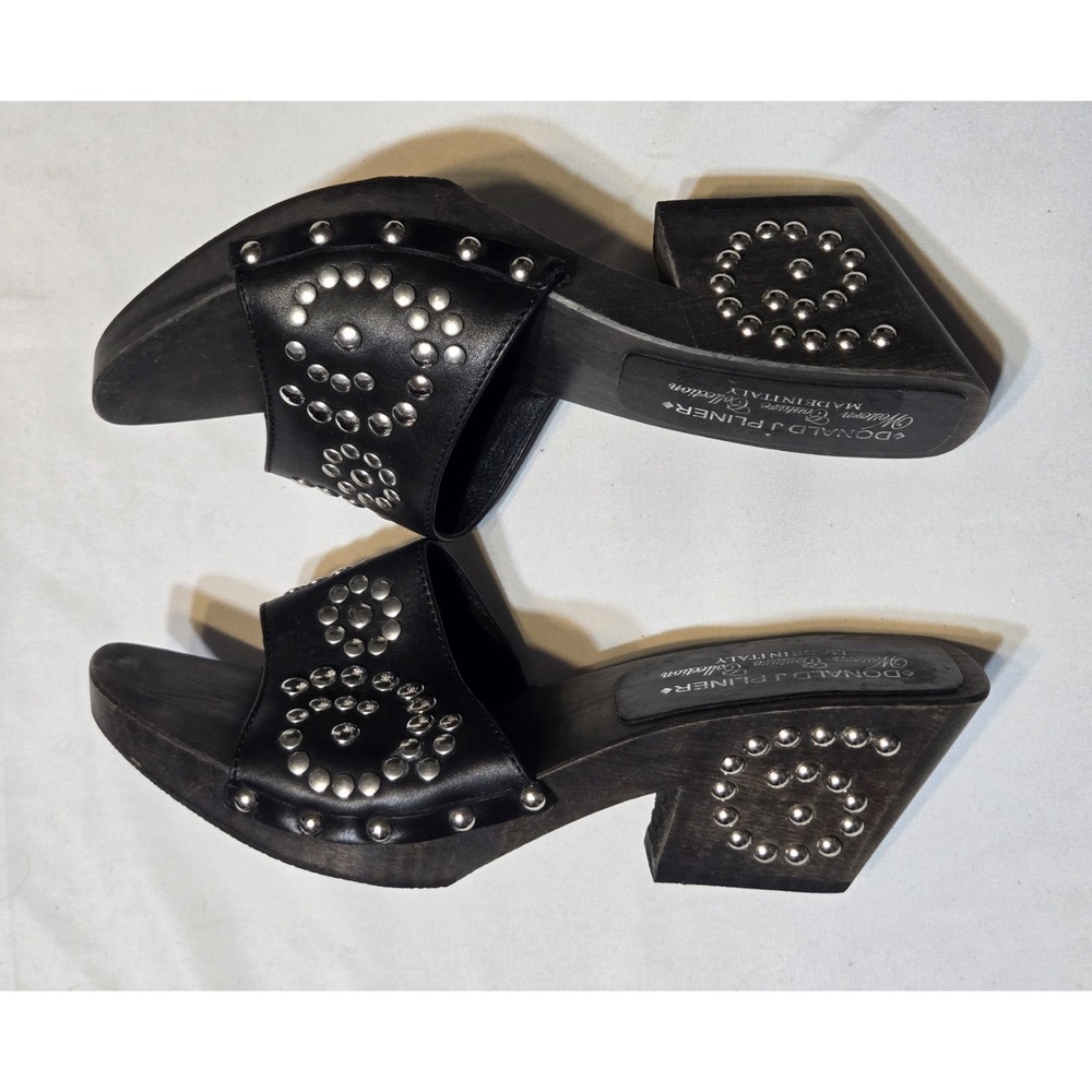 Vtg Donald Pliner Western Couture Sz 6 Leather Studded Wooden Sandals Boho Goth